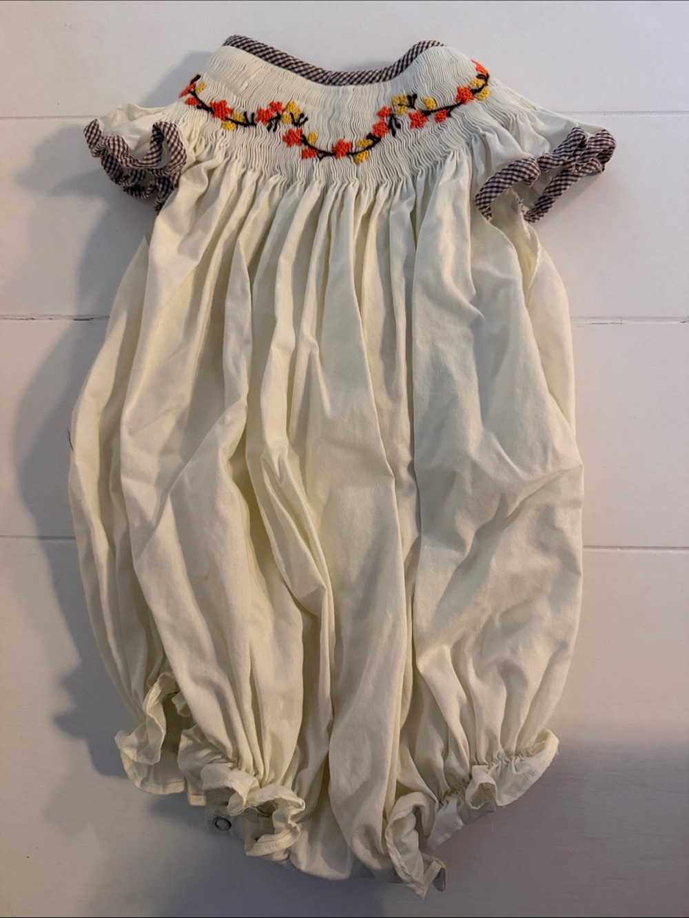Smocked Floral Baby Bubble Romper in Cream